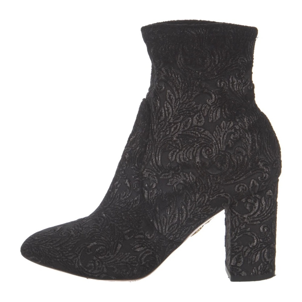 Aquazzura Women’s 9.5 Heeled Velvet Ankle Sock Boots Tonal Baroque Tapestry